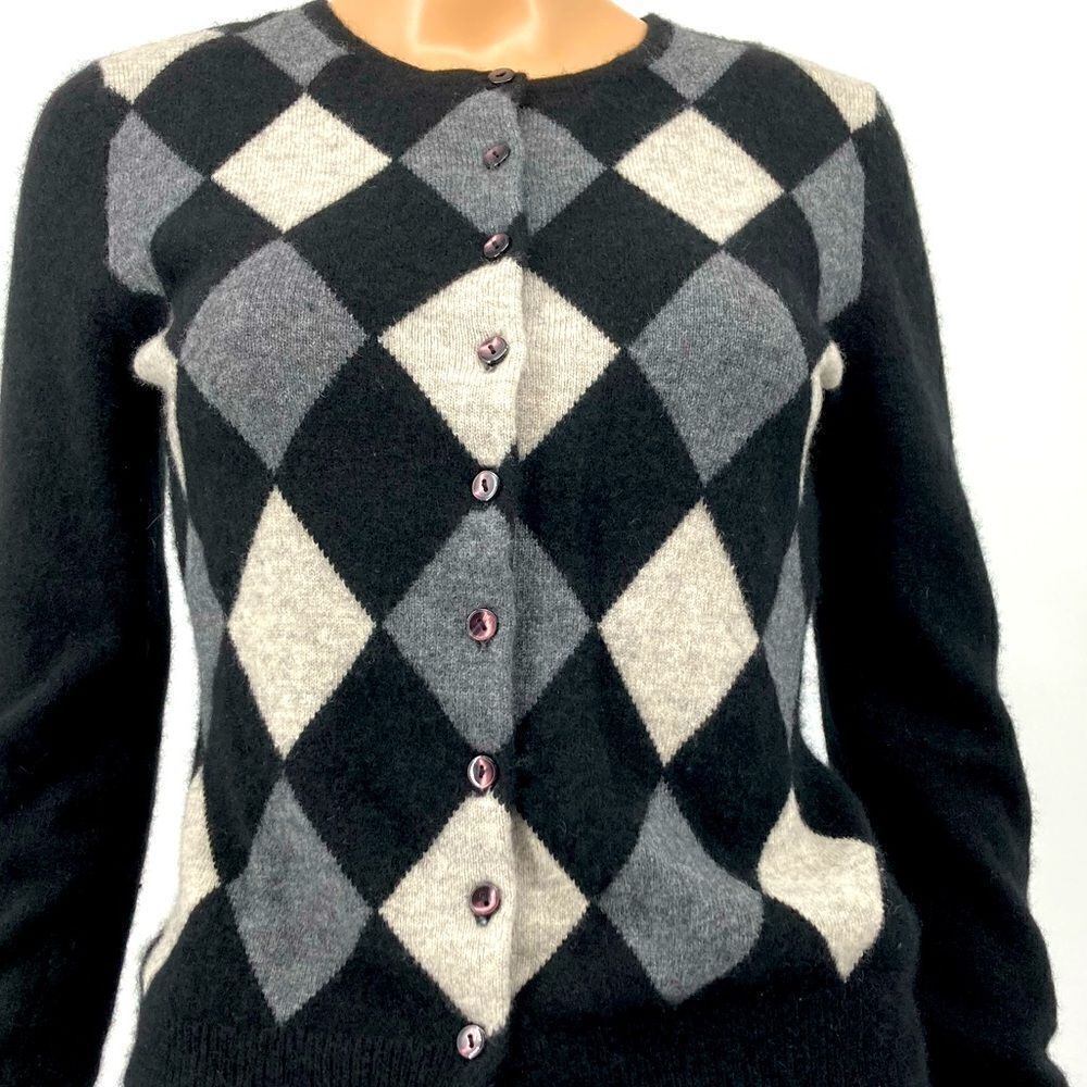 Cashmere Argyle Pattern Button Front Cardigan Size S